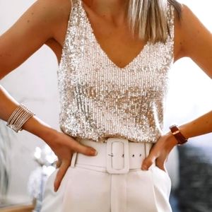 V-Neck Sequined Cami- S